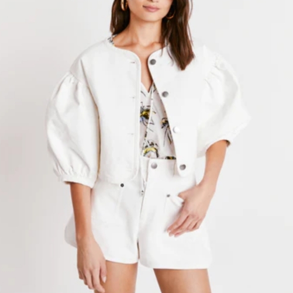 Tanya Taylor "Samantha" Puff Sleeve Cropped Jacket, Lined, Cream, Sm, NWT - Picture 5 of 16